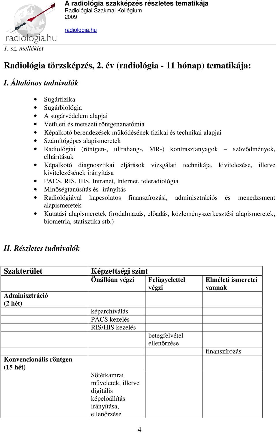 Radiológiai (röntgen-, ultrahang-, MR-) kontrasztanyagok szövődmények, elhárításuk Képalkotó diagnosztikai eljárások vizsgálati technikája, kivitelezése, illetve kivitelezésének irányítása PACS, RIS,