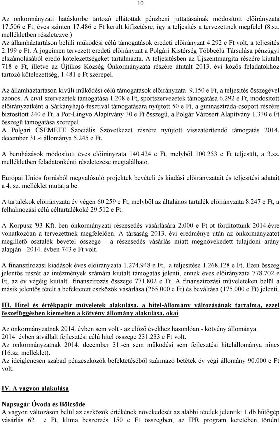 A jogcímen tervezett eredeti előirányzat a Polgári Kistérség Többcélú Társulása pénzügyi elszámolásából eredő kötelezettségeket tartalmazta.