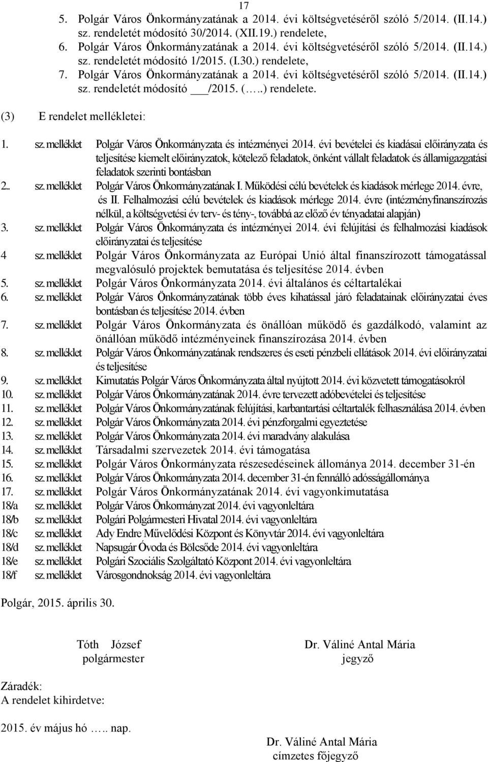 évi bevételei és kiadásai előirányzata és teljesítése kiemelt előirányzatok, kötelező feladatok, önként vállalt feladatok és államigazgatási feladatok szerinti bontásban 2.. sz. melléklet Polgár Város Önkormányzatának I.