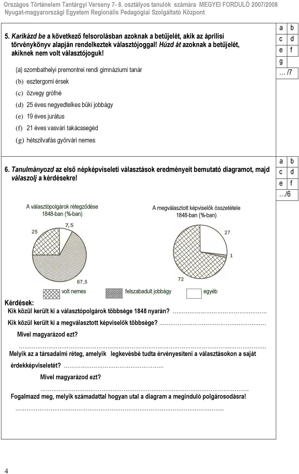 hétszilvafás gyırvári nemes 6. Tanulmányozd az elsı népképviseleti választások eredményeit bemutató diagramot, majd válaszolj a kérdésekre!