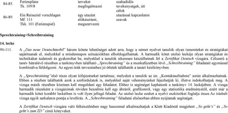 A Das neue Deutschmobil három kötete lehetőséget adott arra, hogy a német nyelvet tanulók olyan ismereteket és stratégiákat sajátítsanak el, melyekkel a mindennapos szituációkban elboldogulhatnak.