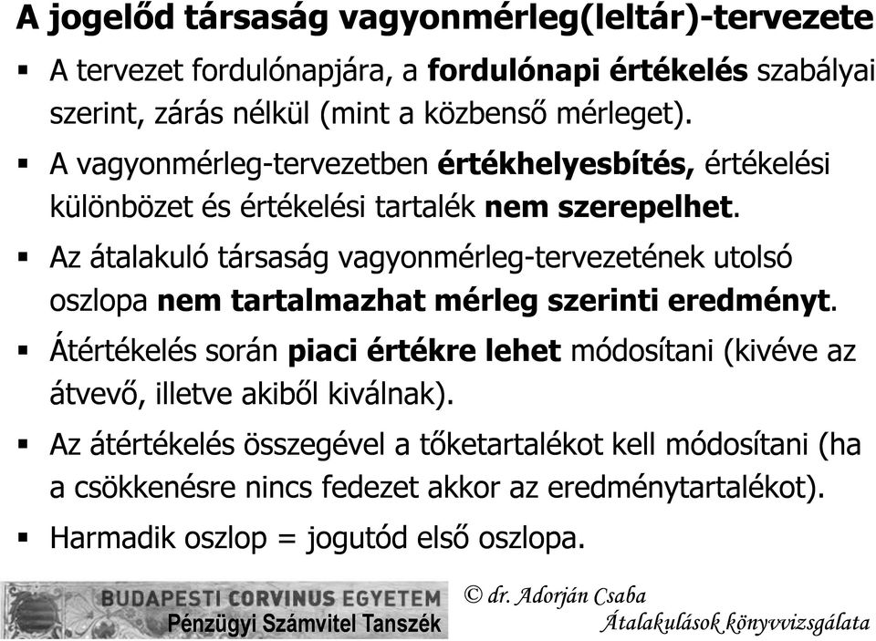 Az átalakuló társaság vagyonmérleg-tervezetének utolsó oszlopa nem tartalmazhat mérleg szerinti eredményt.