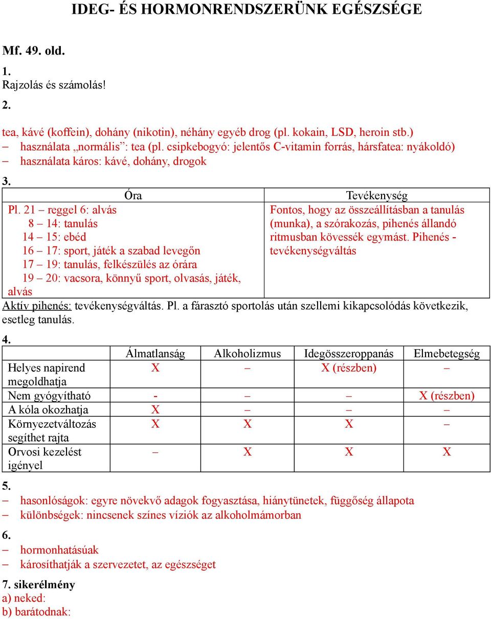 21 reggel 6: alvás Fontos, hogy az összeállításban a tanulás 8 14: tanulás (munka), a szórakozás, pihenés állandó 14 15: ebéd ritmusban kövessék egymást.