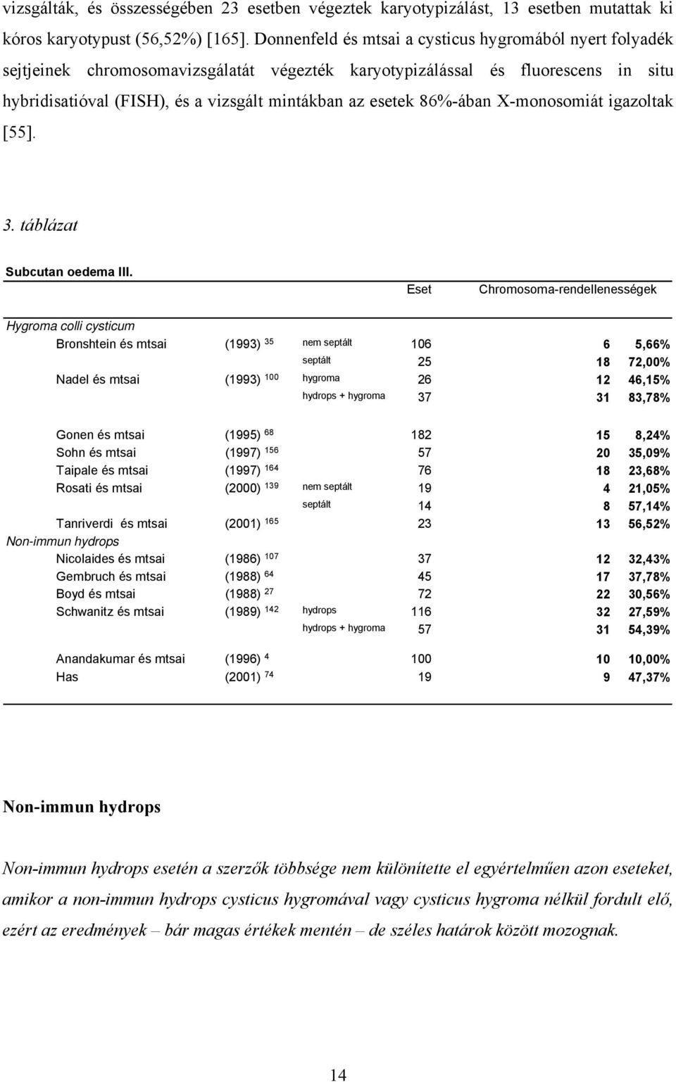 86%-ában X-monosomiát igazoltak [55]. 3. táblázat Subcutan oedema III.