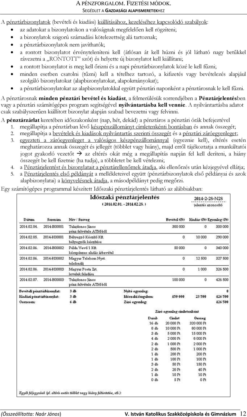 új bizonylatot kell kiállítani; a rontott bizonylatot is meg kell őrizni és a napi pénztárbizonylatok közé le kell fűzni; minden esetben csatolni (tűzni) kell a tételhez tartozó, a kifizetés vagy