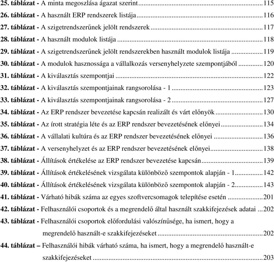 táblázat - A modulok hasznossága a vállalkozás versenyhelyzete szempontjából...120 31. táblázat - A kiválasztás szempontjai...122 32. táblázat - A kiválasztás szempontjainak rangsorolása - 1...123 33.