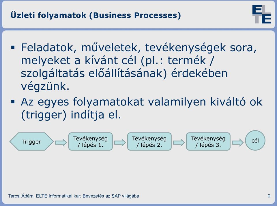 Az egyes folyamatokat valamilyen kiváltó ok (trigger) indítja el.