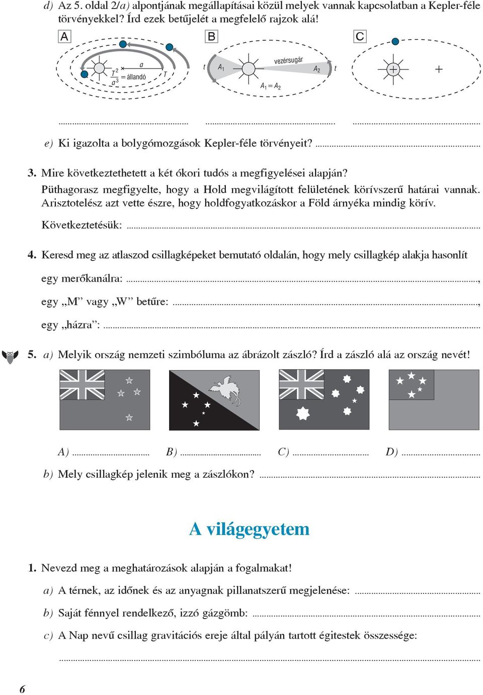 Püthagorasz megfigyelte, hogy a Hold megvilágított felületének körívszerû határai vannak. Arisztotelész azt vette észre, hogy holdfogyatkozáskor a Föld árnyéka mindig körív. Következtetésük:... 4.