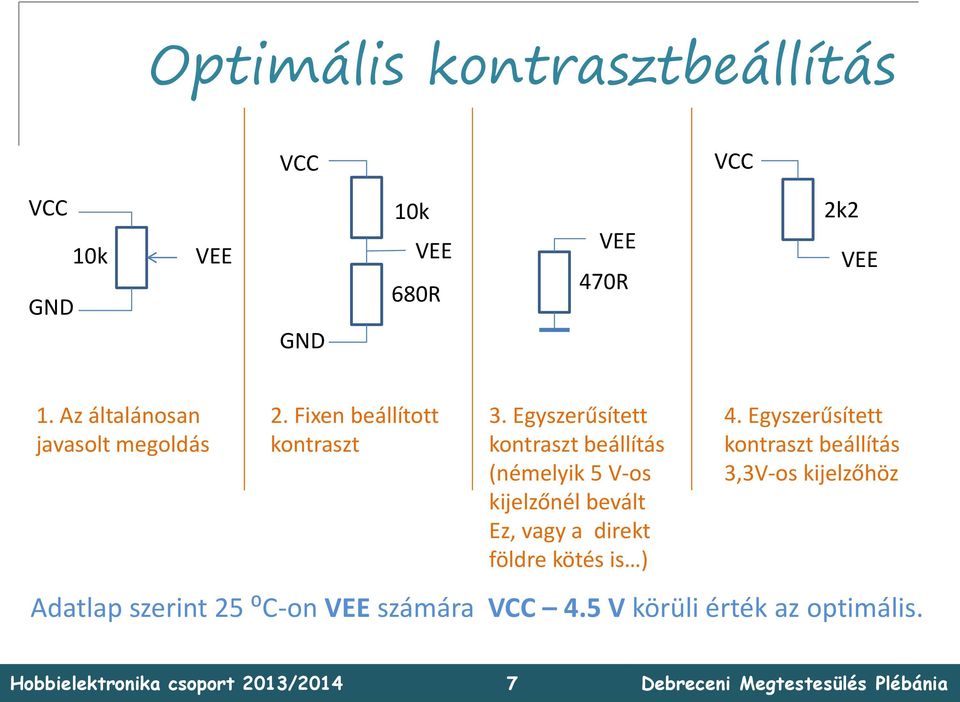 Egyszerűsített kontraszt beállítás (némelyik 5 V-os kijelzőnél bevált Ez, vagy a direkt földre kötés is ) 4.