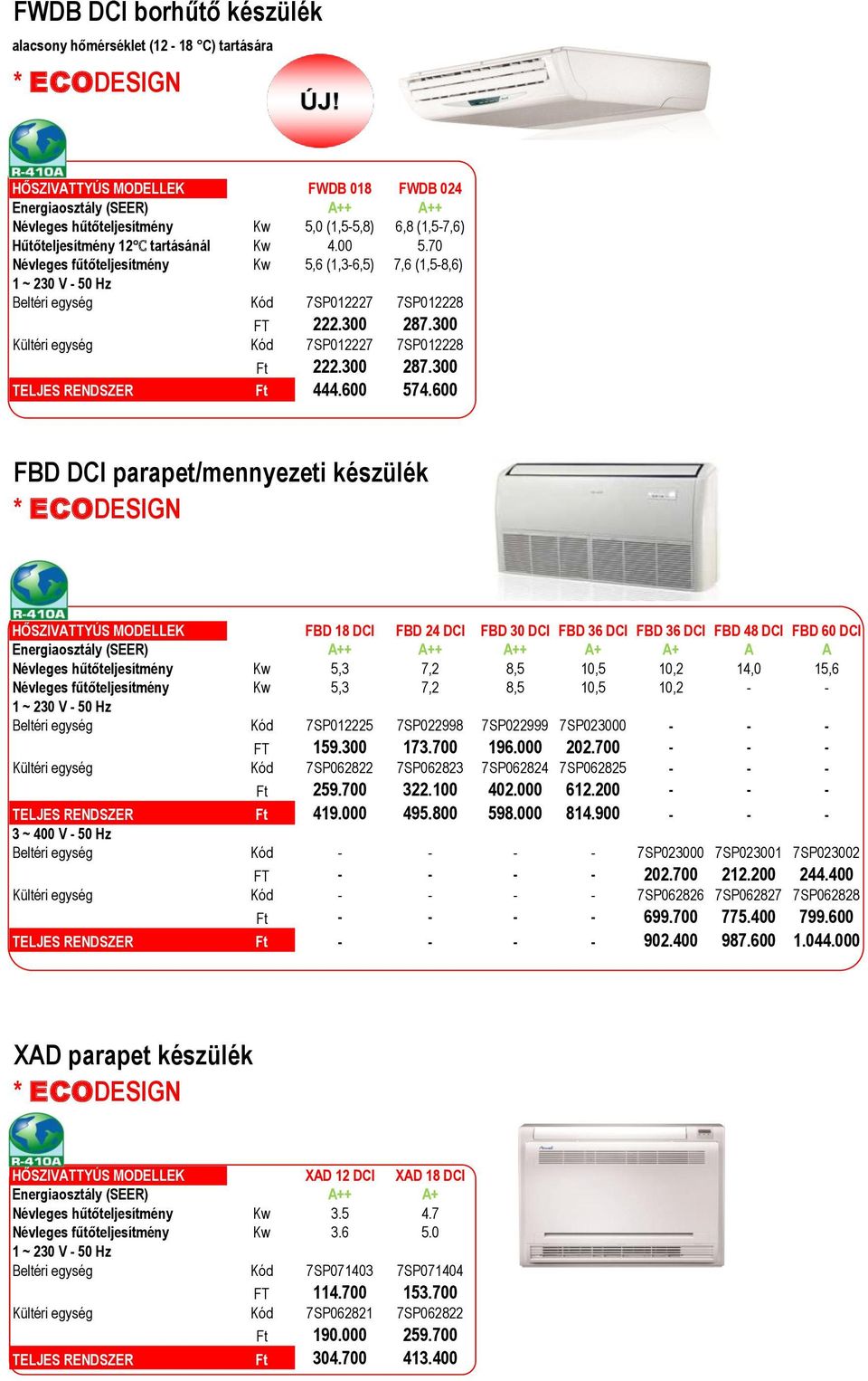 300 Kültéri egység Kód 7SP012227 7SP012228 Ft 222.300 287.300 TELJES RENDSZER Ft 444.600 574.