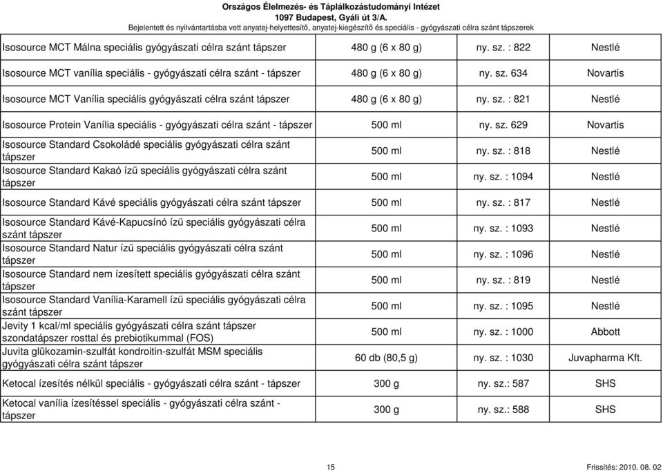 sz. : 821 Nestlé Isosource Protein Vanília speciális - gyógyászati célra szá