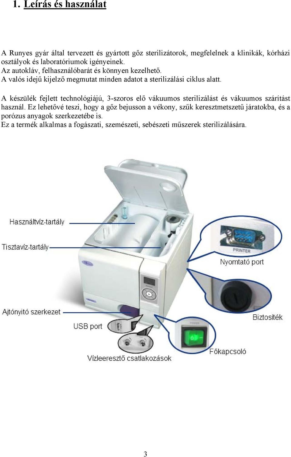 A készülék fejlett technológiájú, 3-szoros elő vákuumos sterilizálást és vákuumos szárítást használ.