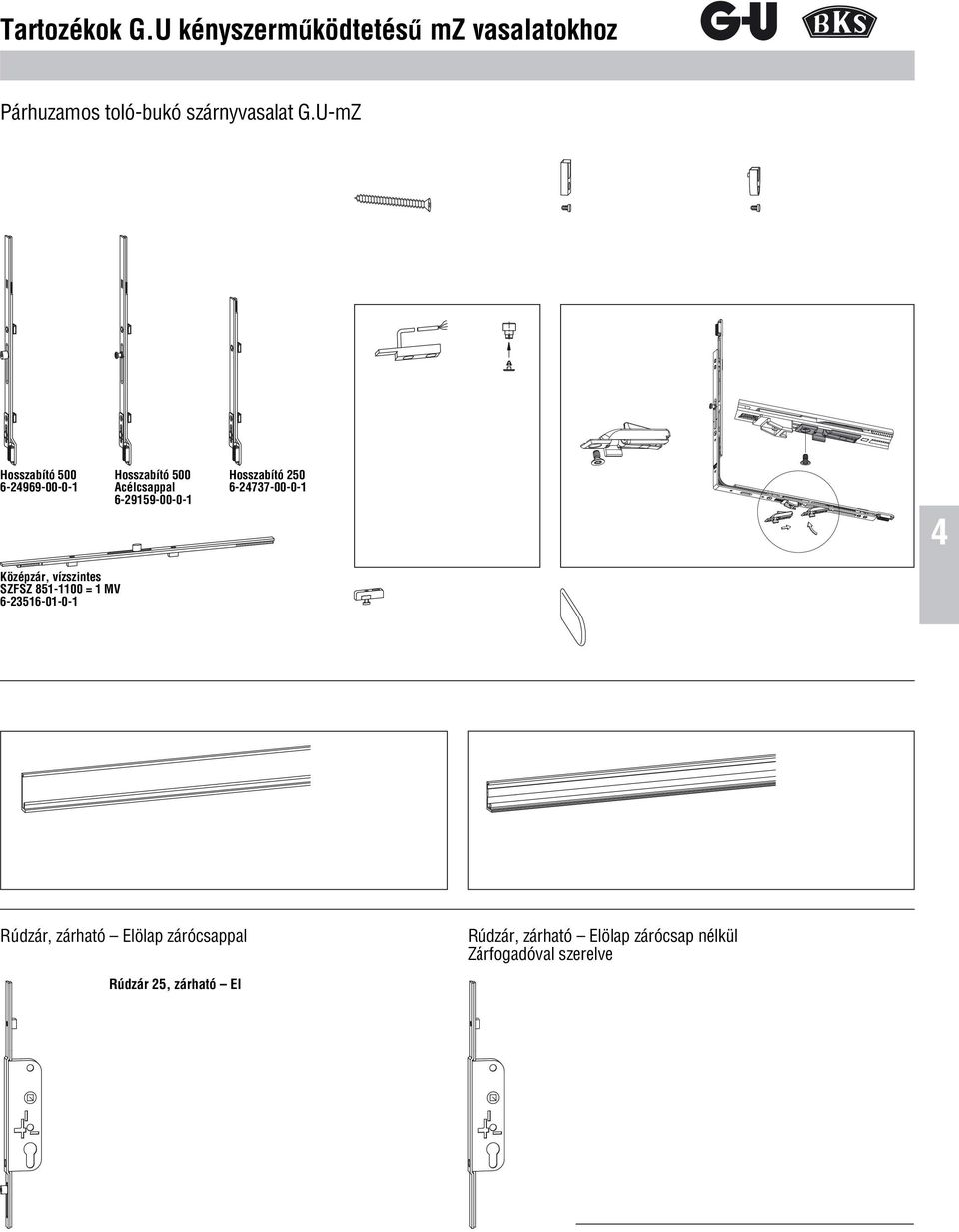 250 mm vágható Párhuzamos toló-bukó szárnyvasalat G.