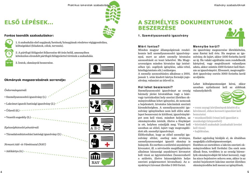 A pártfogó felügyelet felkeresése 48 órán belül, amennyiben kötelezően elrendelt pártfogói felügyelettel történik a szabadulás. 3. Iratok, okmányok beszerzése.