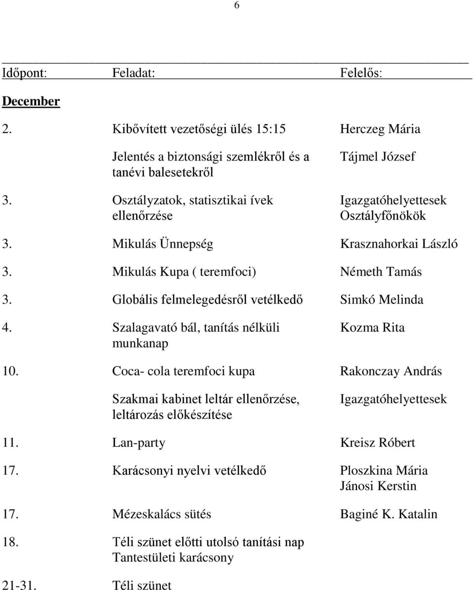 Globális felmelegedésről vetélkedő Simkó Melinda 4. Szalagavató bál, tanítás nélküli Kozma Rita munkanap 10.