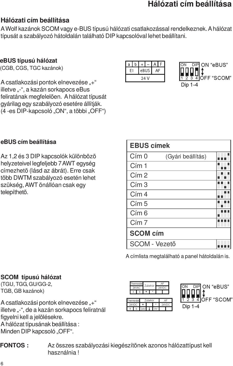 ebus típusú hálózat (CGB, CGS, TGC kazánok) A csatlakozási pontok elnevezése + illetve -, a kazán sorkapocs ebus feliratának megfelelõen. A hálózat típusát gyárilag egy szabályozó esetére állítják.