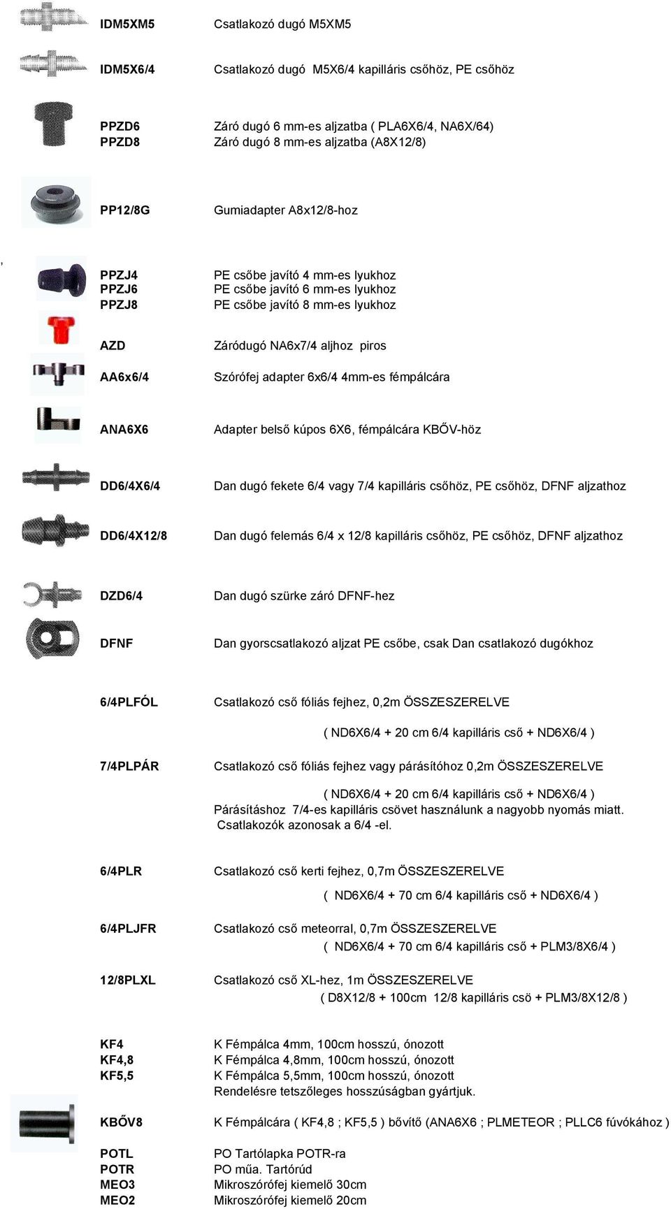 fémpálcára ANAX Adapter belső kúpos X, fémpálcára KBŐV-höz DD/4X/4 Dan dugó fekete /4 vagy 7/4 kapilláris csőhöz, PE csőhöz, DFNF aljzathoz DD/4X12/8 Dan dugó felemás /4 x 12/8 kapilláris csőhöz, PE