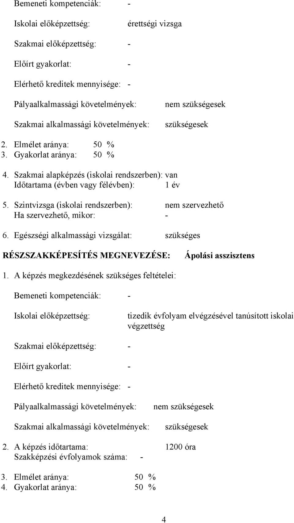 Szintvizsga (iskolai rendszerben): nem szervezhető Ha szervezhető, mikor: - 6. Egészségi alkalmassági vizsgálat: szükséges RÉSZSZKKÉPESÍTÉS MEGNEVEZÉSE: Ápolási asszisztens 1.