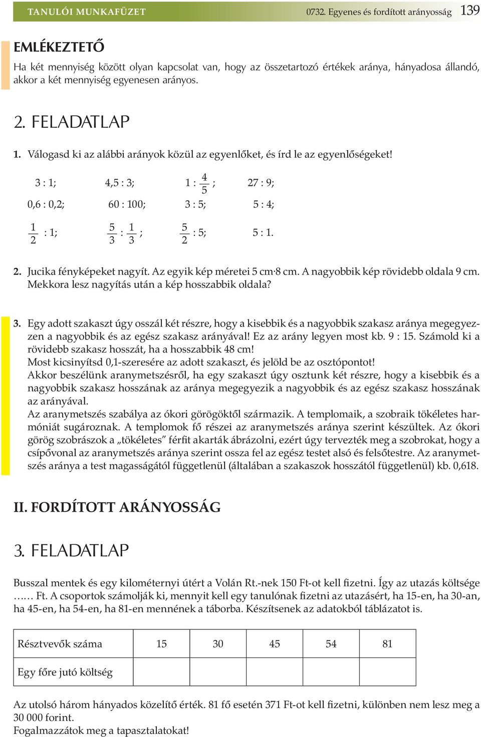 FELADATLAP 1. Válogasd ki az alábbi arányok közül az egyenlőket, és írd le az egyenlőségeket! 3 : 1; 4,5 : 3; 1 : 4 5 ; 27 : 9; 0,6 : 0,2; 60 : 100; 3 : 5; 5 : 4; 1 2 : 1; 5 3 : 1 3 ; 5 2 : 5; 5 : 1.