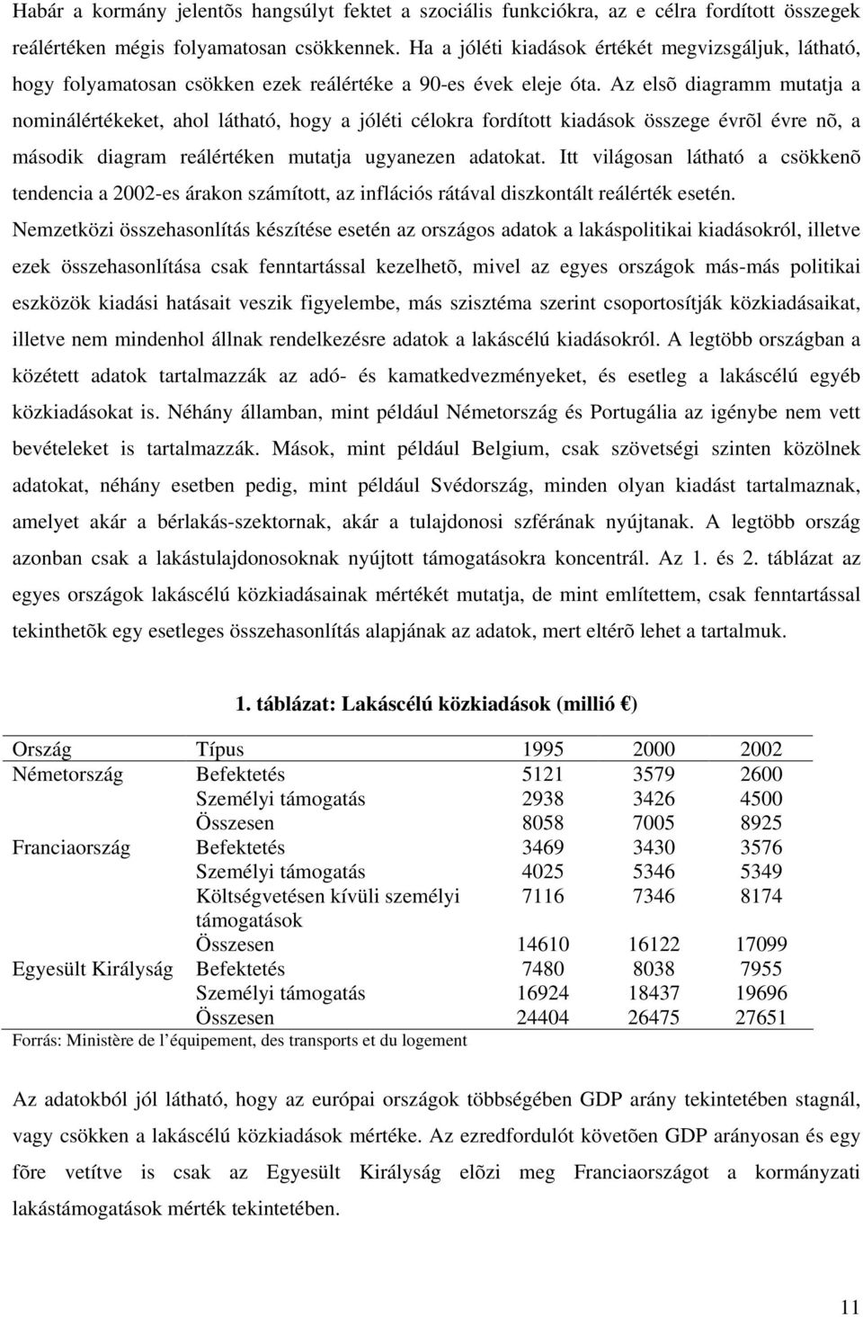 Az elsõ diagramm mutatja a nominálértékeket, ahol látható, hogy a jóléti célokra fordított kiadások összege évrõl évre nõ, a második diagram reálértéken mutatja ugyanezen adatokat.