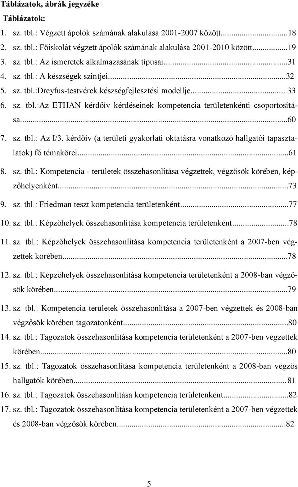 sz. tbl.: Az I/3. kérdőív (a területi gyakorlati oktatásra vonatkozó hallgatói tapasztalatok) fő témakörei...61 8. sz. tbl.: Kompetencia - területek összehasonlítása végzettek, végzősök körében, képzőhelyenként.