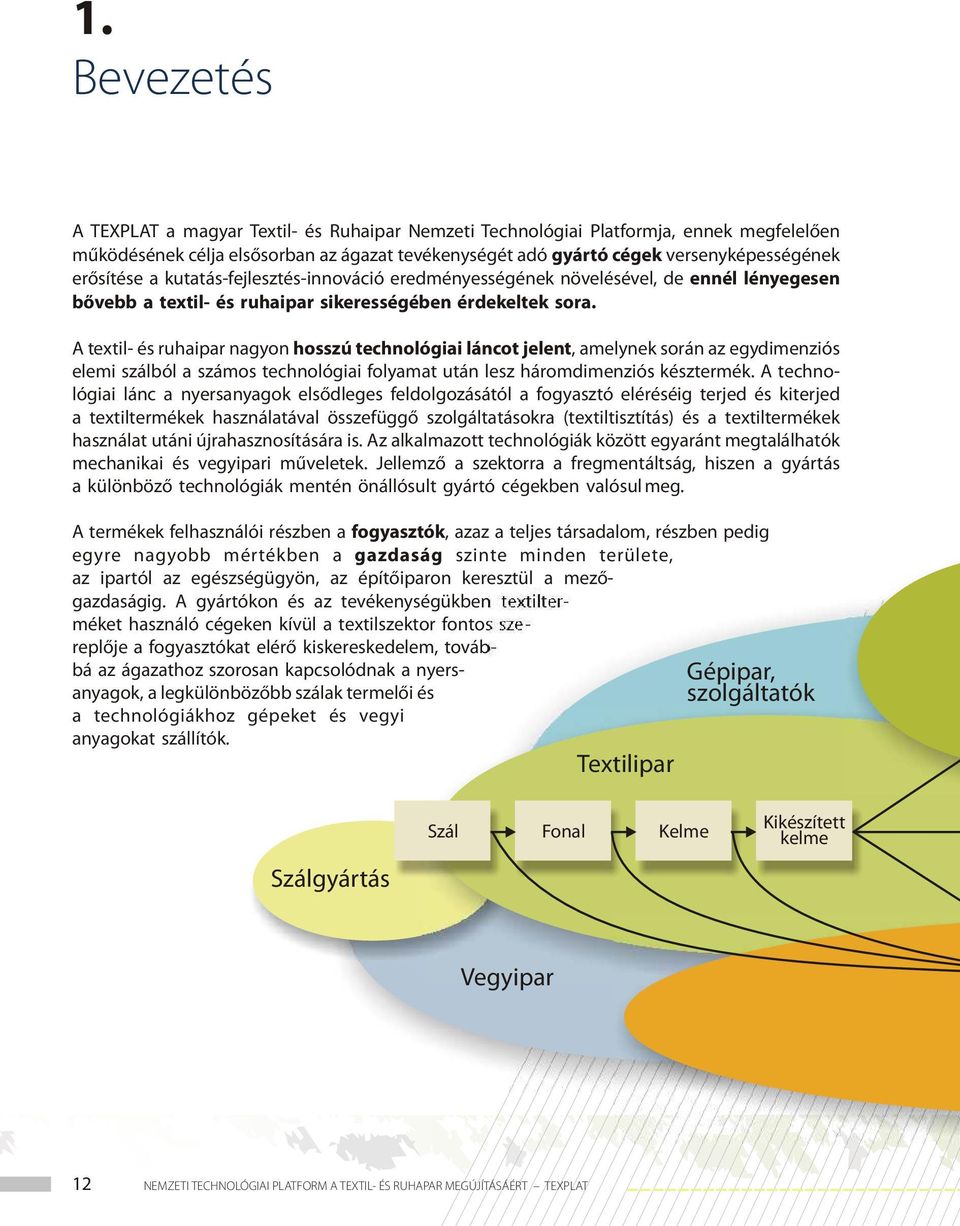 A textil- és ruhaipar nagyon hosszú technológiai láncot jelent, amelynek során az egydimenziós elemi szálból a számos technológiai folyamat után lesz háromdimenziós késztermék.