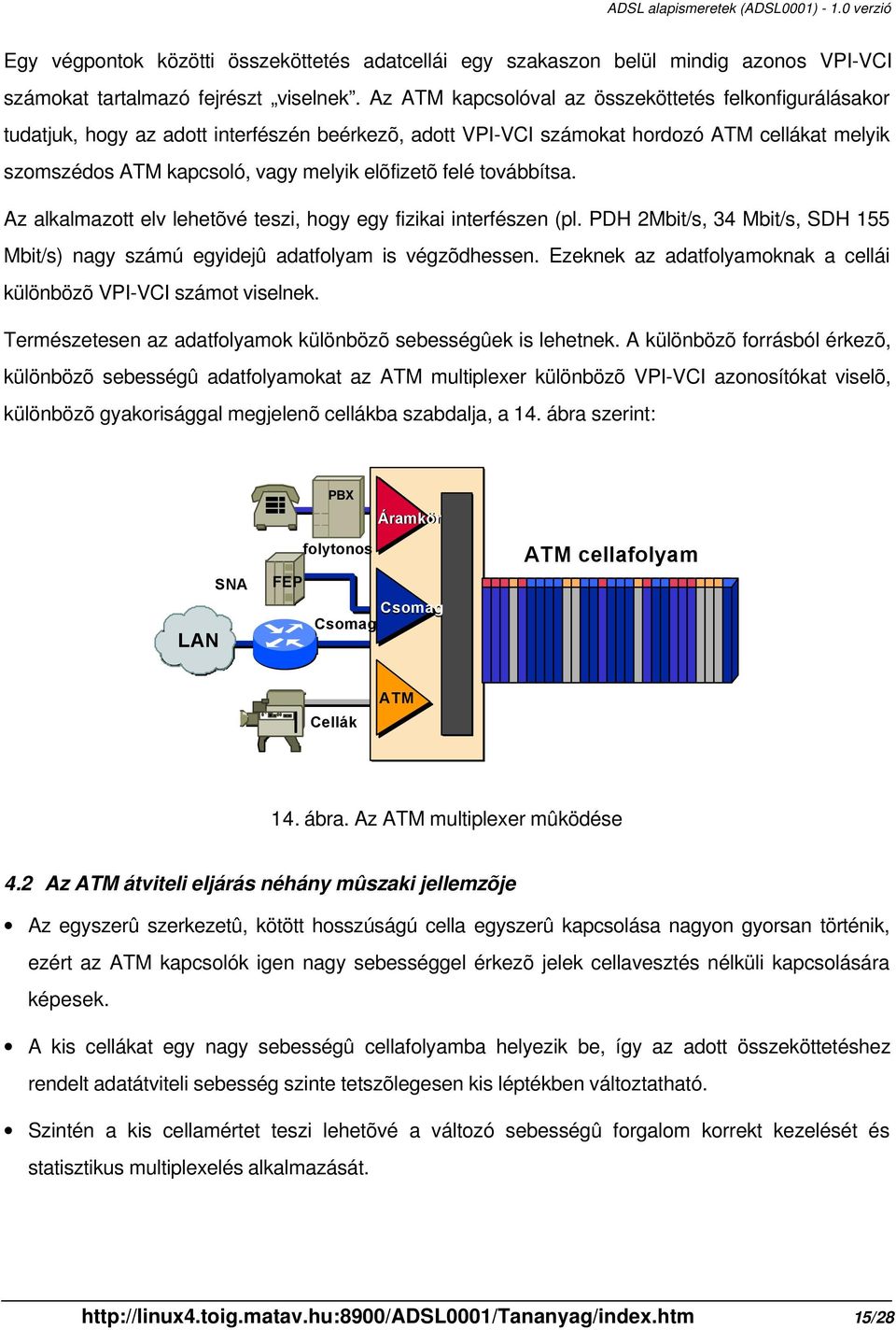 felé továbbítsa. Az alkalmazott elv lehetõvé teszi, hogy egy fizikai interfészen (pl. PDH 2Mbit/s, 34 Mbit/s, SDH 155 Mbit/s) nagy számú egyidejû adatfolyam is végzõdhessen.