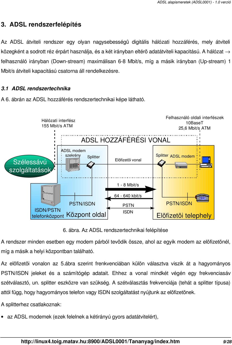 1 ADSL rendszertechnika A 6. ábrán az ADSL hozzáférés rendszertechnikai képe látható.