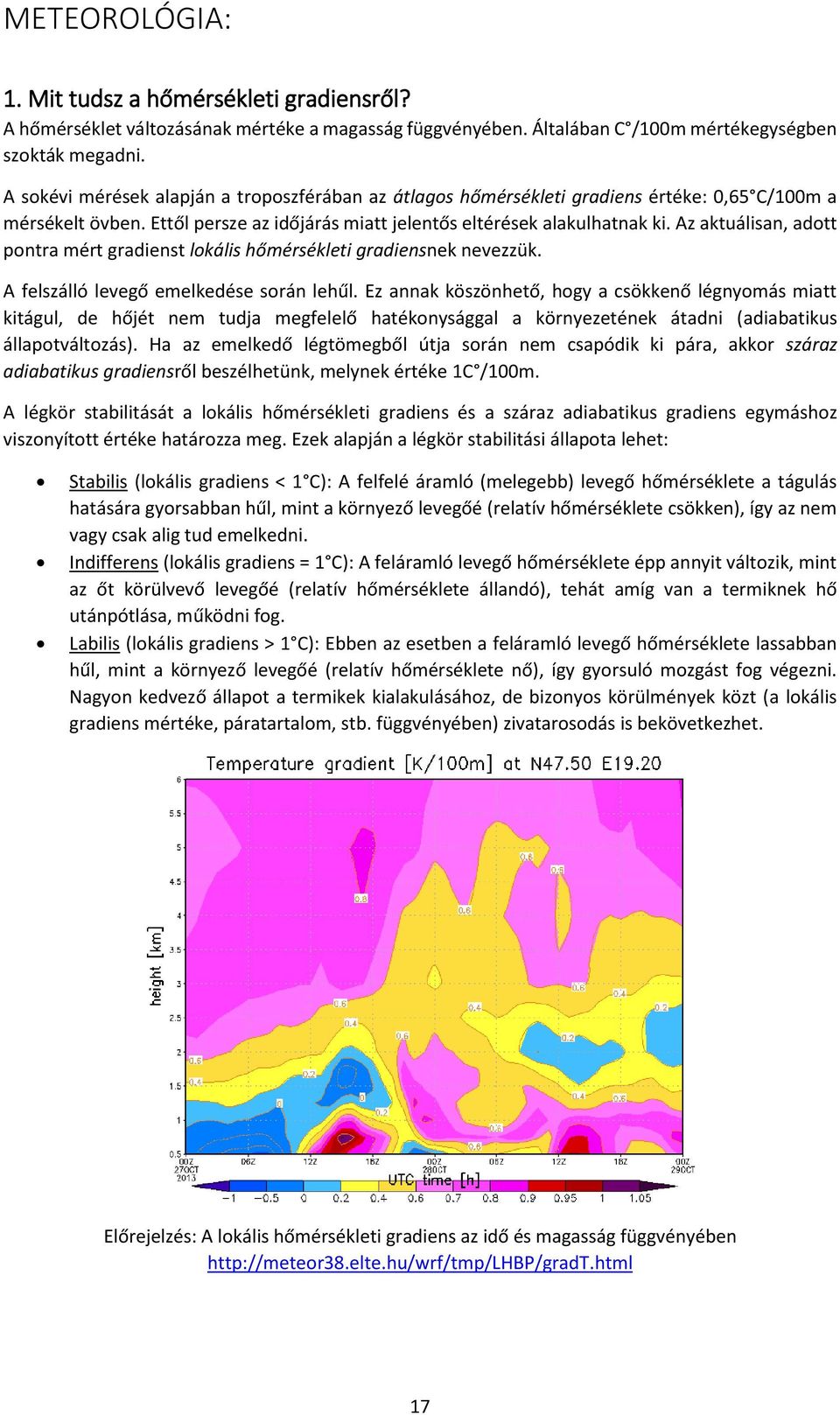 Az aktuálisan, adott pontra mért gradienst lokális hőmérsékleti gradiensnek nevezzük. A felszálló levegő emelkedése során lehűl.