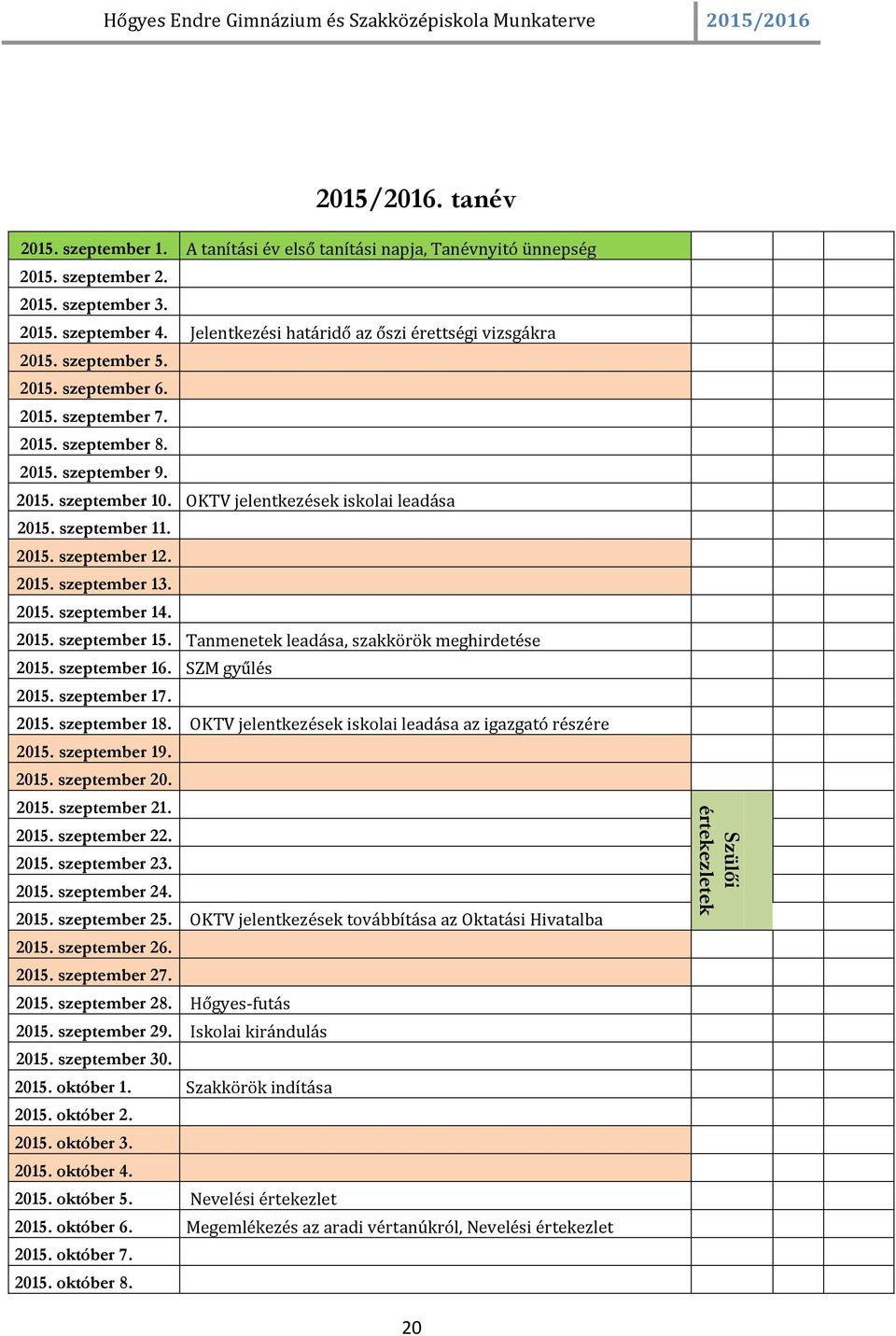 OKTV jelentkezések iskolai leadása 2015. szeptember 11. 2015. szeptember 12. 2015. szeptember 13. 2015. szeptember 14. 2015. szeptember 15. Tanmenetek leadása, szakkörök meghirdetése 2015.