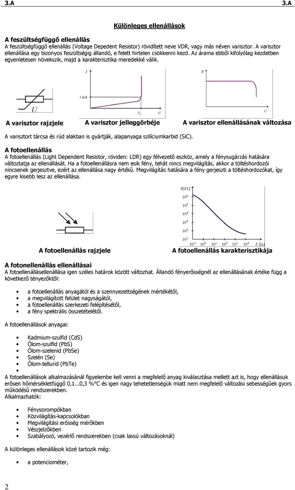 A varisztor rajzjele A varisztor jelleggörbéje A varisztor ellenállásának változása A varisztort tárcsa és rúd alakban is gyártják, alapanyaga szilíciumkarbid (SiC).