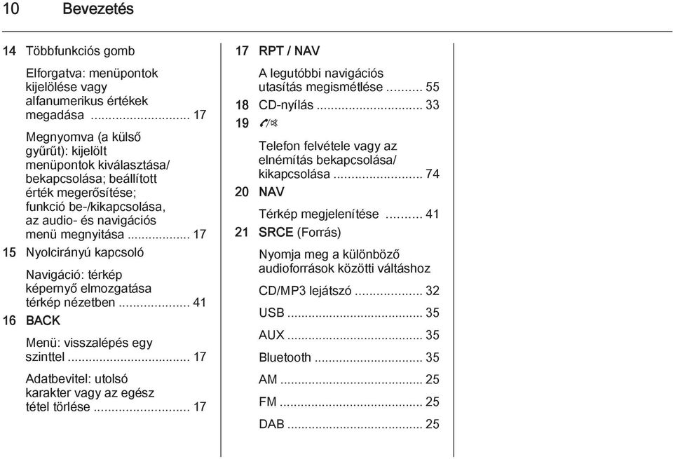 .. 17 15 Nyolcirányú kapcsoló Navigáció: térkép képernyő elmozgatása térkép nézetben... 41 16 BACK Menü: visszalépés egy szinttel... 17 Adatbevitel: utolsó karakter vagy az egész tétel törlése.