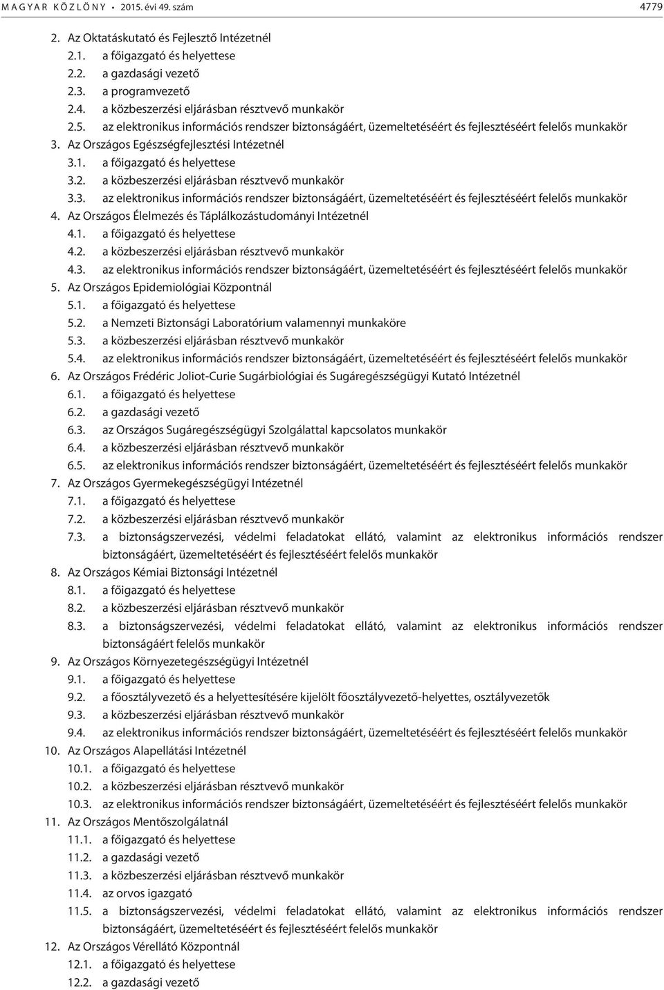 a közbeszerzési eljárásban résztvevő munkakör 3.3. az elektronikus információs rendszer biztonságáért, üzemeltetéséért és fejlesztéséért felelős munkakör 4.