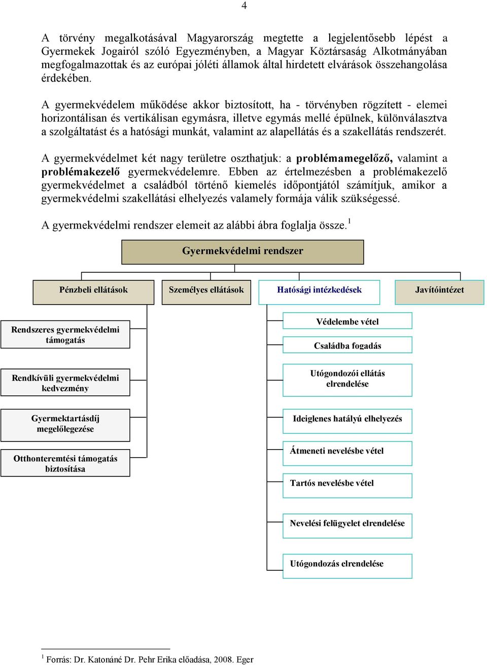 A gyermekvédelem működése akkor biztosított, ha - törvényben rögzített - elemei horizontálisan és vertikálisan egymásra, illetve egymás mellé épülnek, különválasztva a szolgáltatást és a hatósági