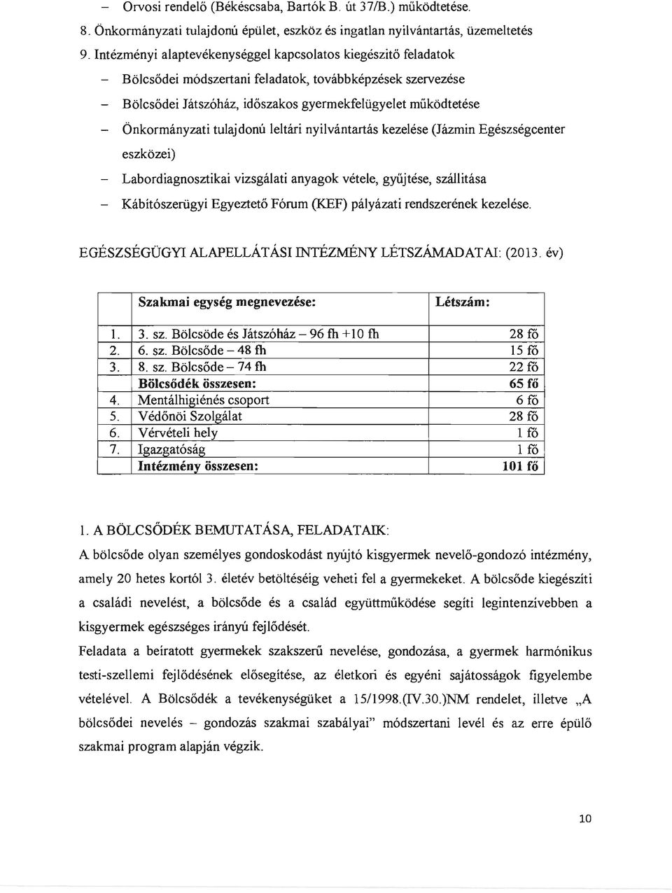 Önkormányzati tulajdonú leltári nyilvántartás kezelése Jázmin Egészségcenter eszközei) - Labordiagnosztikai vizsgálati anyagok vétele, gyüjtése, szállítása - KábítószeIiigyi Egyeztető Fórum KEF)