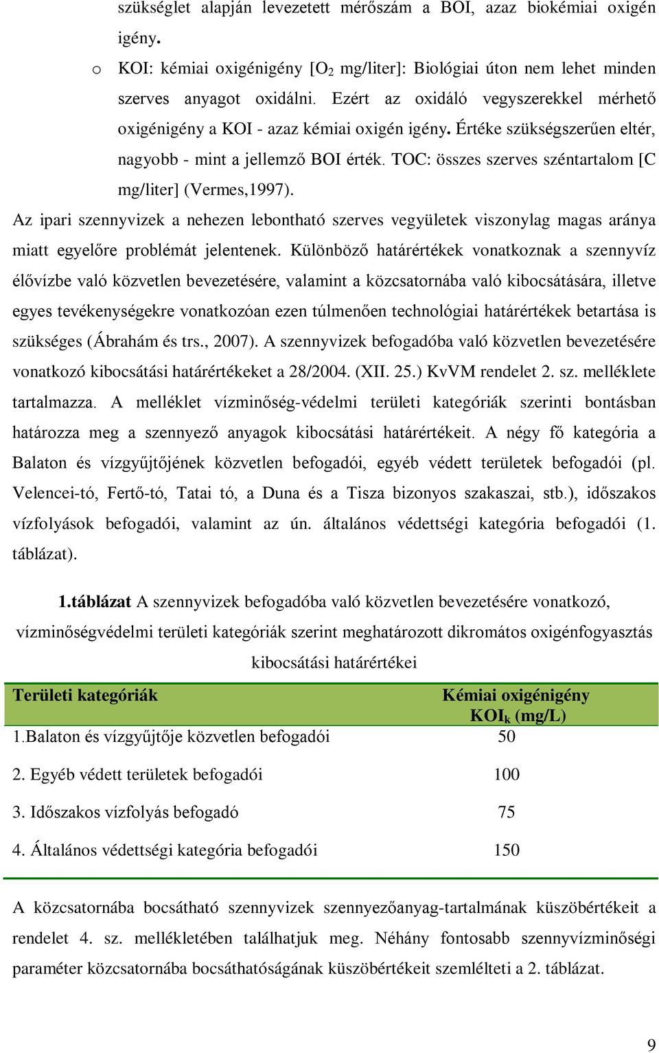 TOC: összes szerves széntartalom [C mg/liter] (Vermes,1997). Az ipari szennyvizek a nehezen lebontható szerves vegyületek viszonylag magas aránya miatt egyelőre problémát jelentenek.