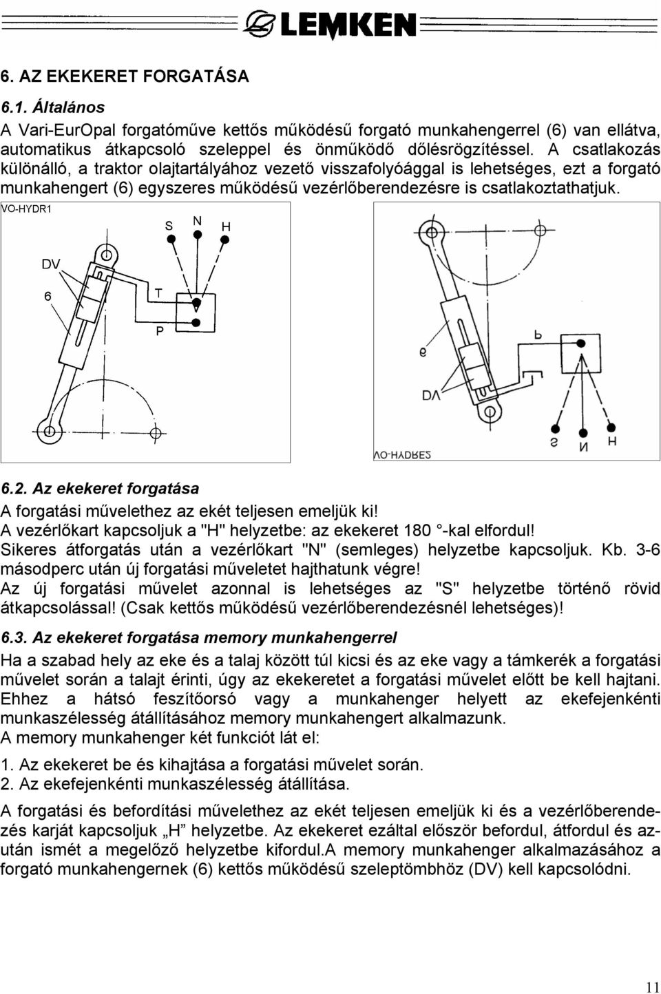 Az ekekeret forgatása A forgatási művelethez az ekét teljesen emeljük ki! A vezérlőkart kapcsoljuk a "H" helyzetbe: az ekekeret 180 -kal elfordul!