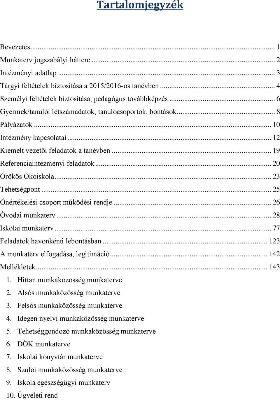 .. 12 Kiemelt vezetői feladatok a tanévben... 19 Referenciaintézményi feladatok... 20 Örökös Ökoiskola... 23 Tehetségpont... 25 Önértékelési csoport működési rendje... 26 Óvodai munkaterv.