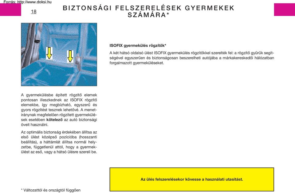 A gyermekülésbe épített rögzítô elemek pontosan illeszkednek az ISOFIX rögzítô elemekbe, így megbízható, egyszerû és gyors rögzítést tesznek lehetôvé.