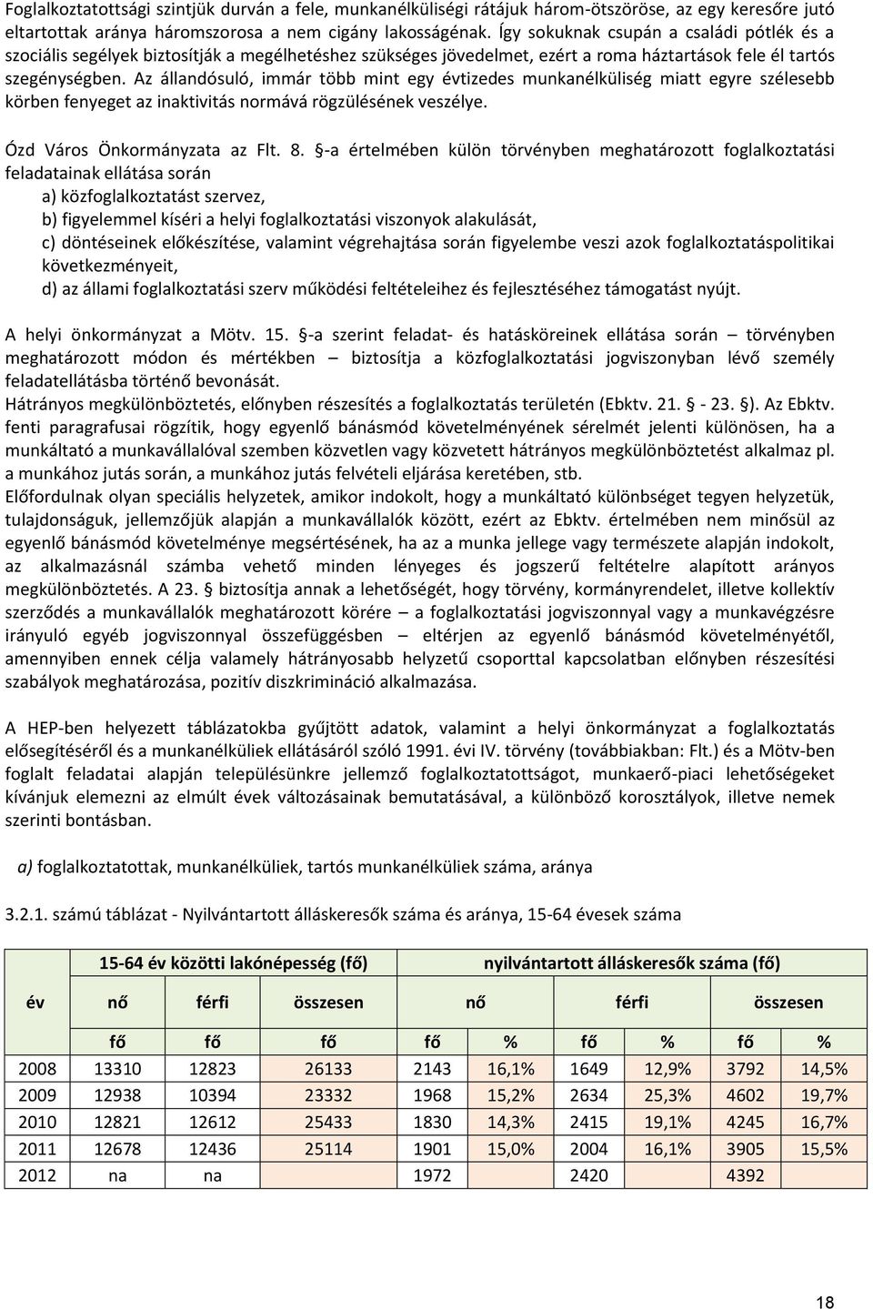 Az állandósuló, immár több mint egy évtizedes munkanélküliség miatt egyre szélesebb körben fenyeget az inaktivitás normává rögzülésének veszélye. Ózd Város Önkormányzata az Flt. 8.