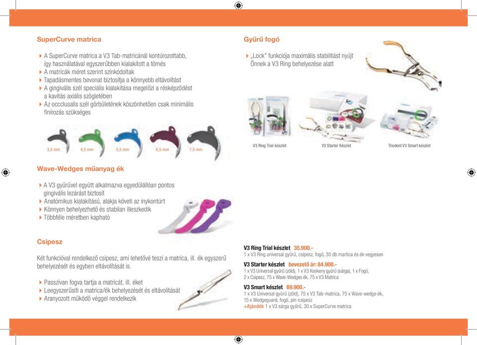 Gyűrű fogó Lock funkciója maximális stabilitást nyújt Önnek a V3 Ring behelyezése alatt 3,5 mm 4,5 mm 5,5 mm 6,5 mm 7,5 mm V3 Ring Trial készlet V3 Starter Készlet Triodent V3 Smart készlet