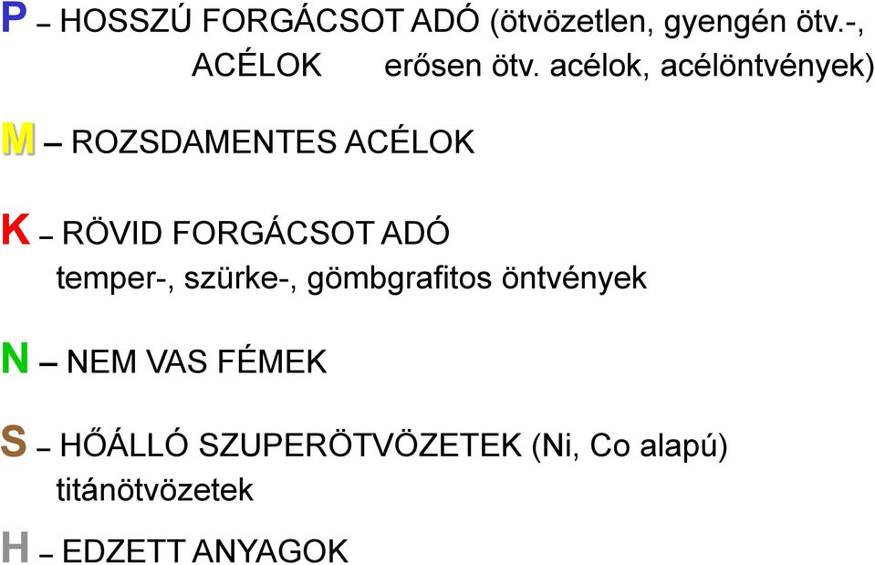 acélok, acélöntvények) M ROZSDAMENTES ACÉLOK K RÖVID FORGÁCSOT ADÓ