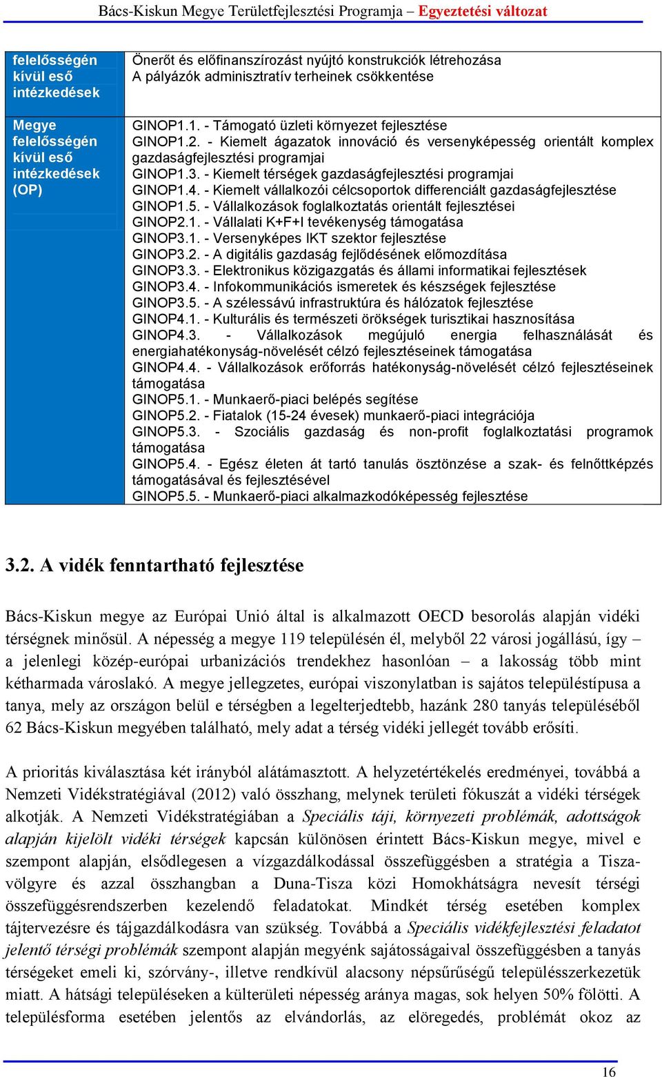 - Kiemelt térségek gazdaságfejlesztési programjai GINOP1.4. - Kiemelt vállalkozói célcsoportok differenciált gazdaságfejlesztése GINOP1.5. - Vállalkozások foglalkoztatás orientált fejlesztései GINOP2.