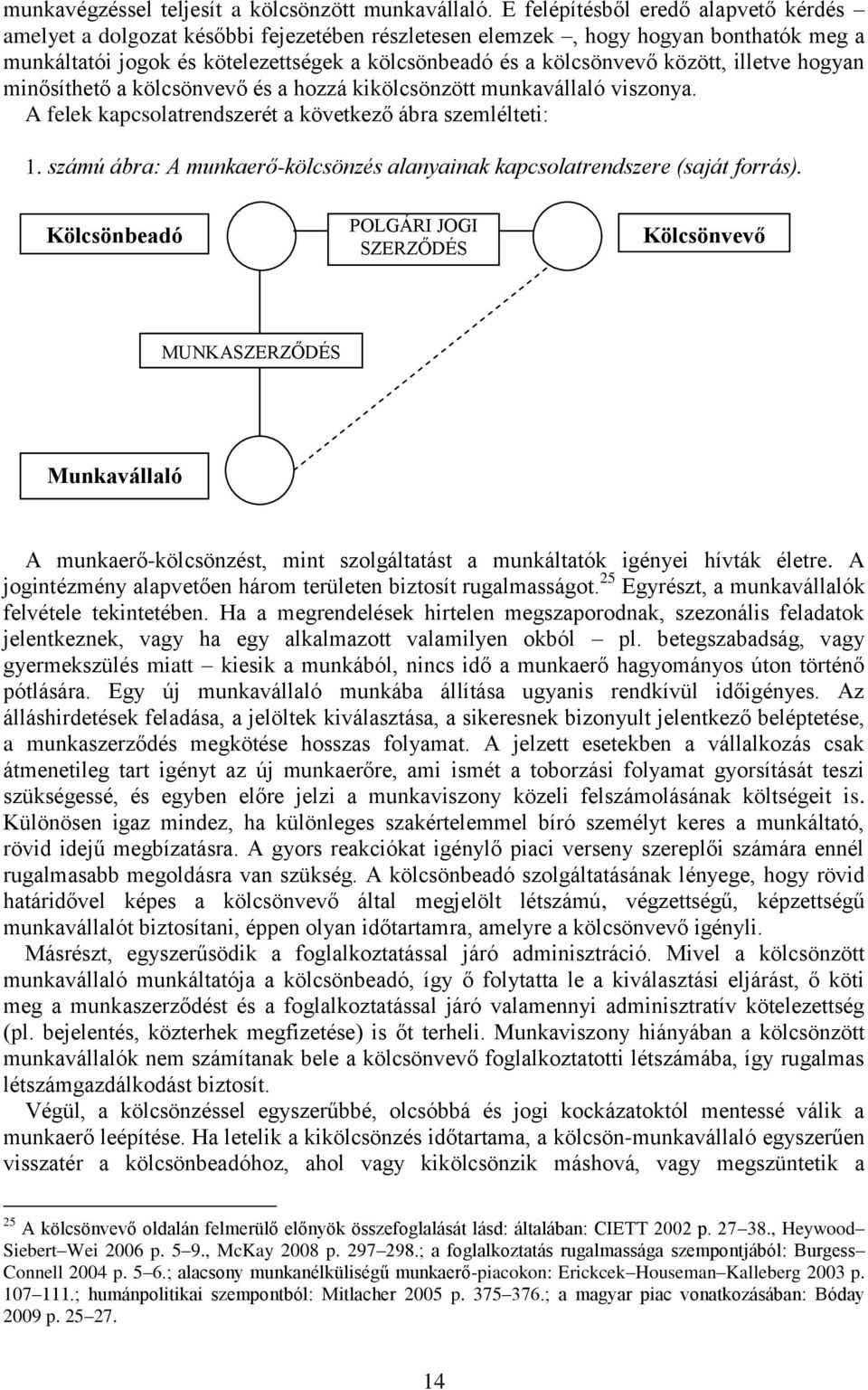 között, illetve hogyan minősíthető a kölcsönvevő és a hozzá kikölcsönzött munkavállaló viszonya. A felek kapcsolatrendszerét a következő ábra szemlélteti: 1.