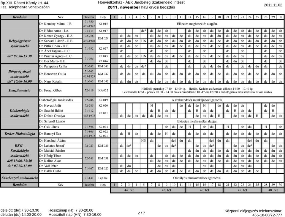 30-15.30 Dr. Pusztai Ágnes - II.C. K2 045 de de HN de de de de de de de de 71-906 Dr. Bor Márta- II.B. K2 046 de de de de de de de de Dr.