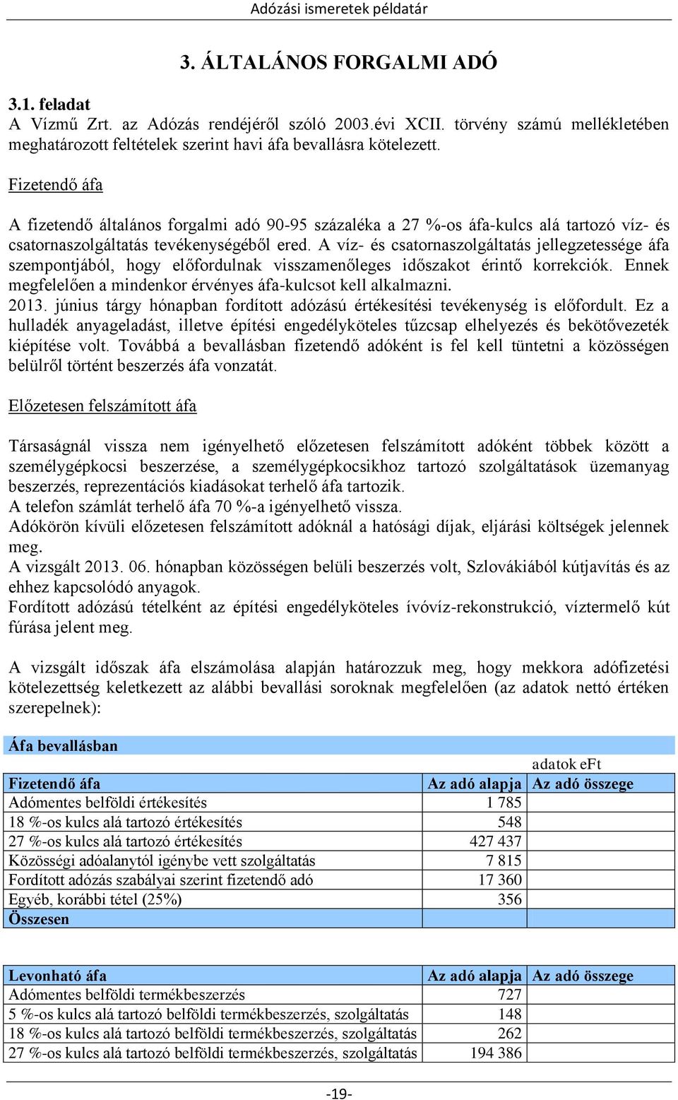 A víz- és csatornaszolgáltatás jellegzetessége áfa szempontjából, hogy előfordulnak visszamenőleges időszakot érintő korrekciók. Ennek megfelelően a mindenkor érvényes áfa-kulcsot kell alkalmazni.