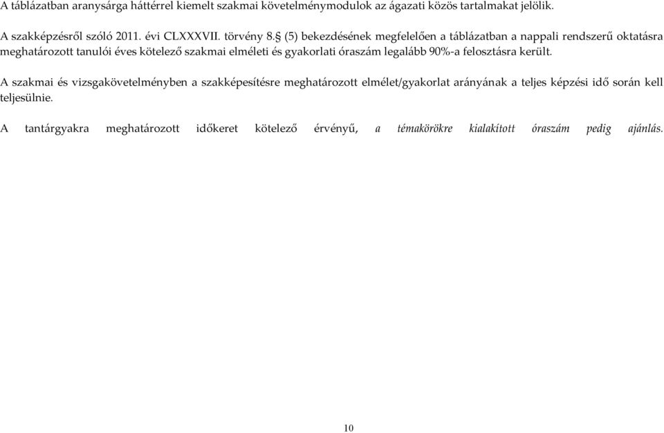 (5) bekezdésének megfelelően a táblázatban a nappali rendszerű oktatásra meghatározott tanulói éves kötelező szakmai elméleti és gyakorlati óraszám