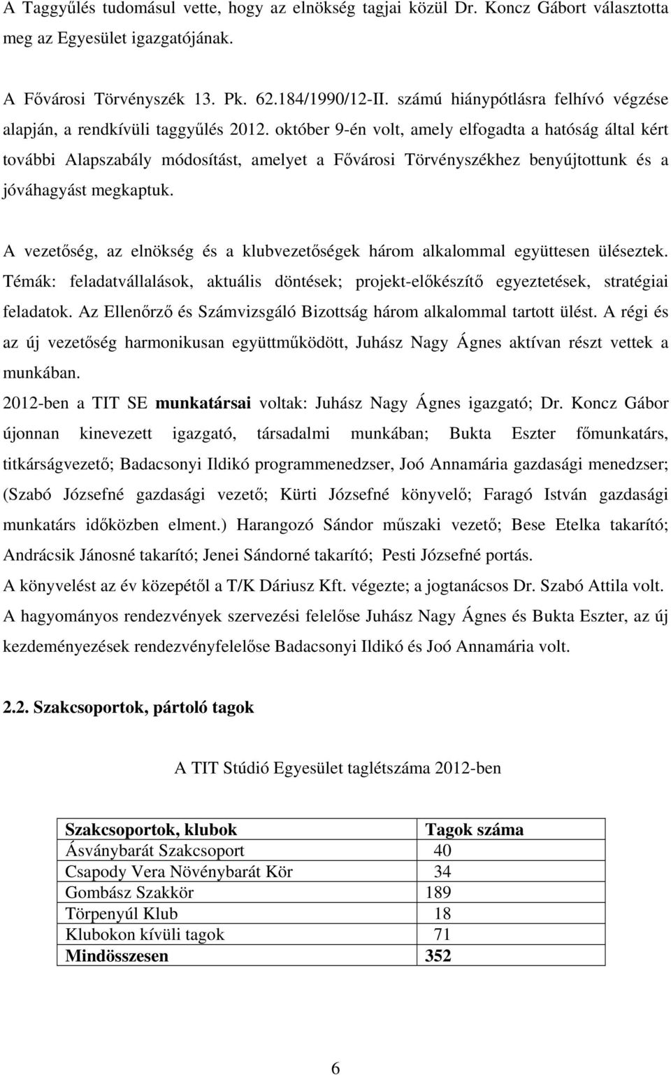 október 9-én volt, amely elfogadta a hatóság által kért további Alapszabály módosítást, amelyet a Fővárosi Törvényszékhez benyújtottunk és a jóváhagyást megkaptuk.