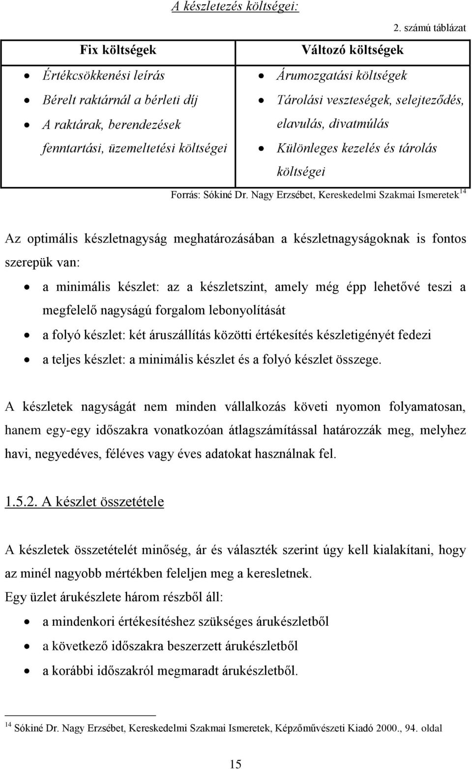 Nagy Erzsébet, Kereskedelmi Szakmai Ismeretek 14 Az optimális készletnagyság meghatározásában a készletnagyságoknak is fontos szerepük van: a minimális készlet: az a készletszint, amely még épp