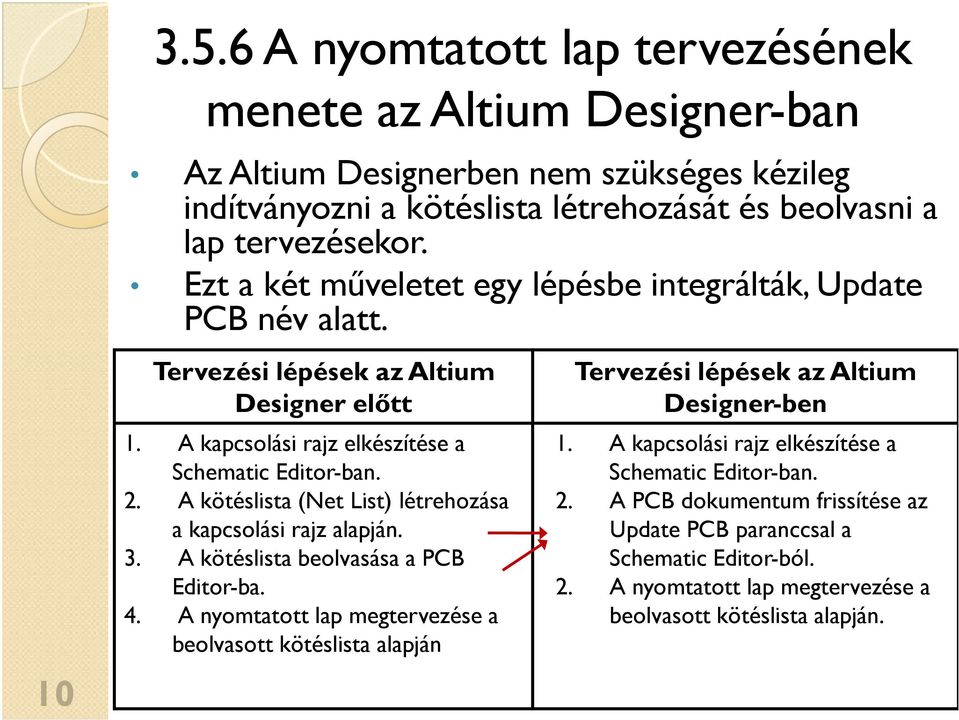 A kötéslista (Net List) létrehozása a kapcsolási rajz alapján. 3. A kötéslista beolvasása a PCB Editor-ba. 4.